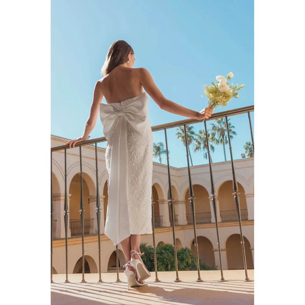NWT Mac Duggal Ivory Strapless Beaded Bow Back Midi Dress‎ $498 - Size 6